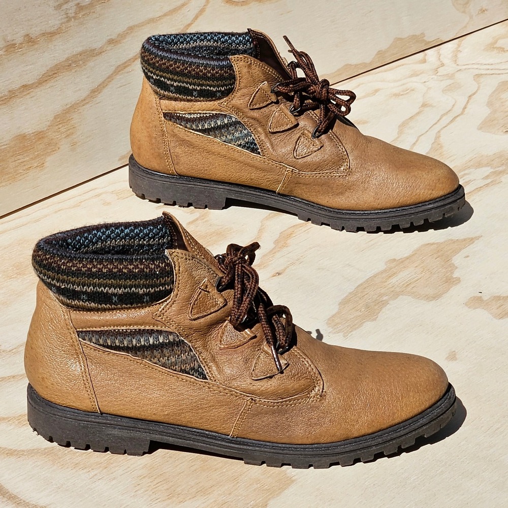 Northwest Territory Womens Tan Pig Leather Knit Collar Hiking Ankle Boots Size 9
